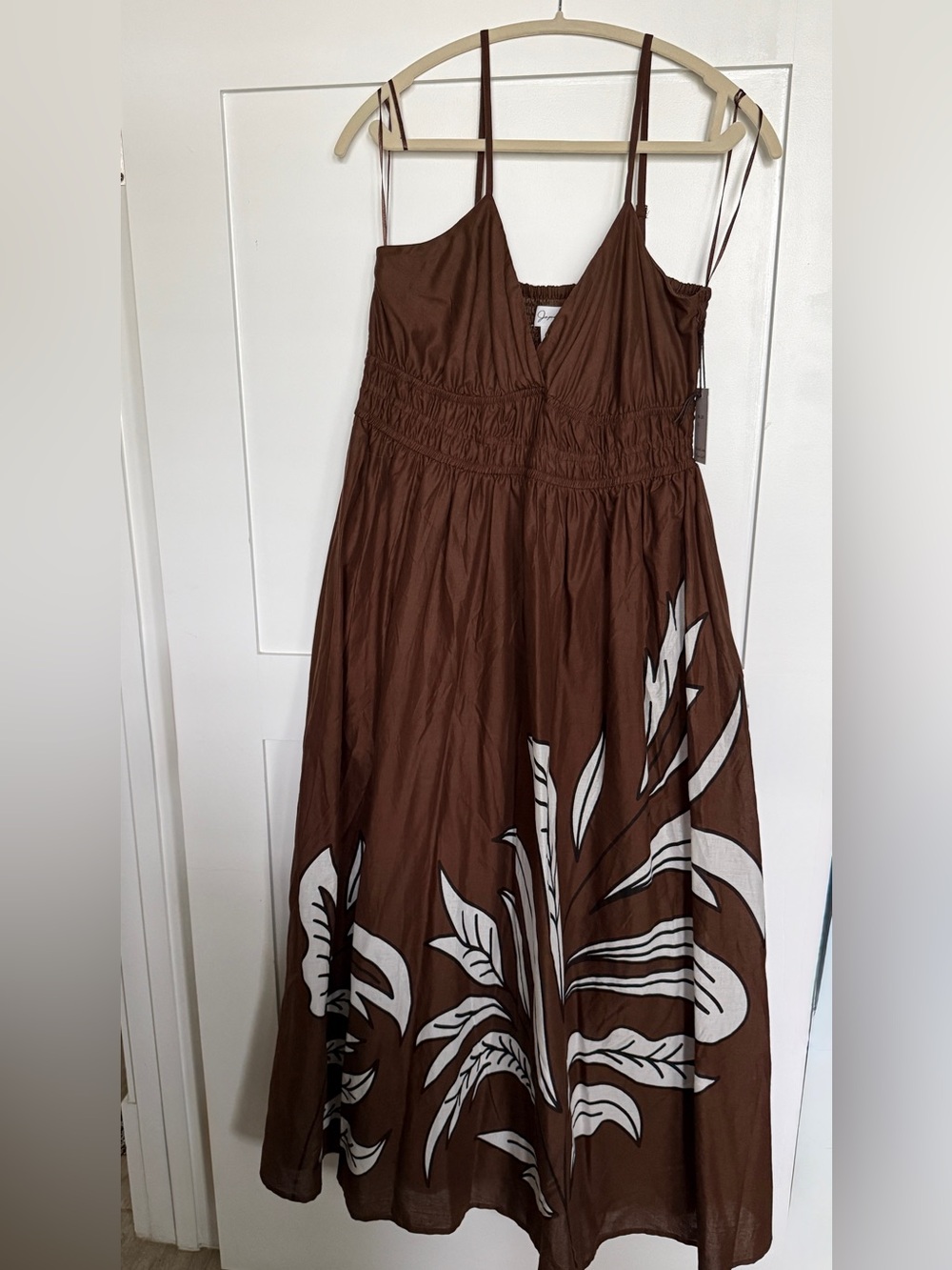 Brown Floral Print Maxi Dress with Spaghetti Straps
